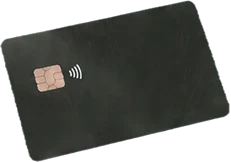 Two hands reaching toward a payment card, joined by a flowing coloured signal